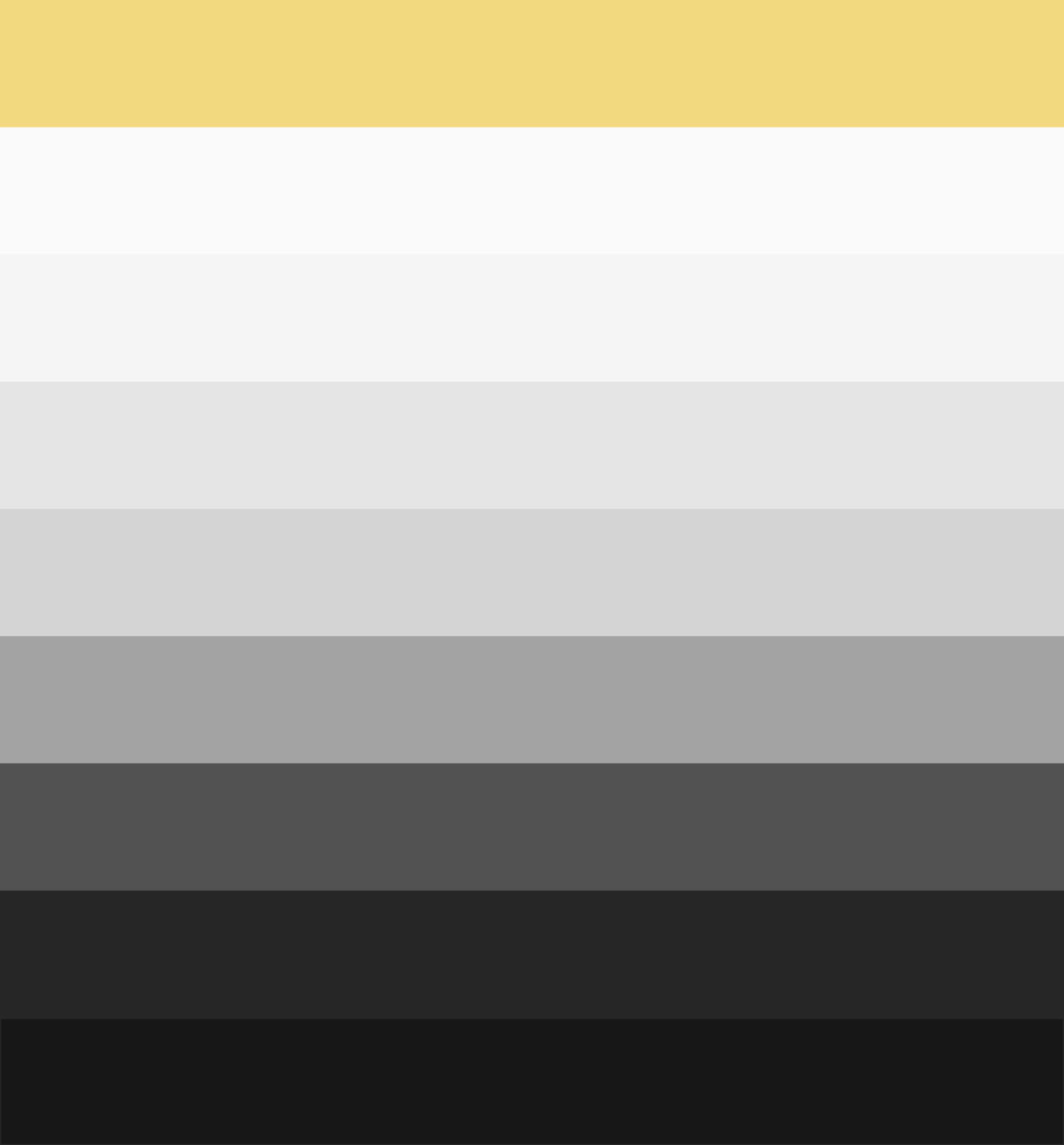 Color palette with a yellow accent above a grayscale ramp from white to near-black
