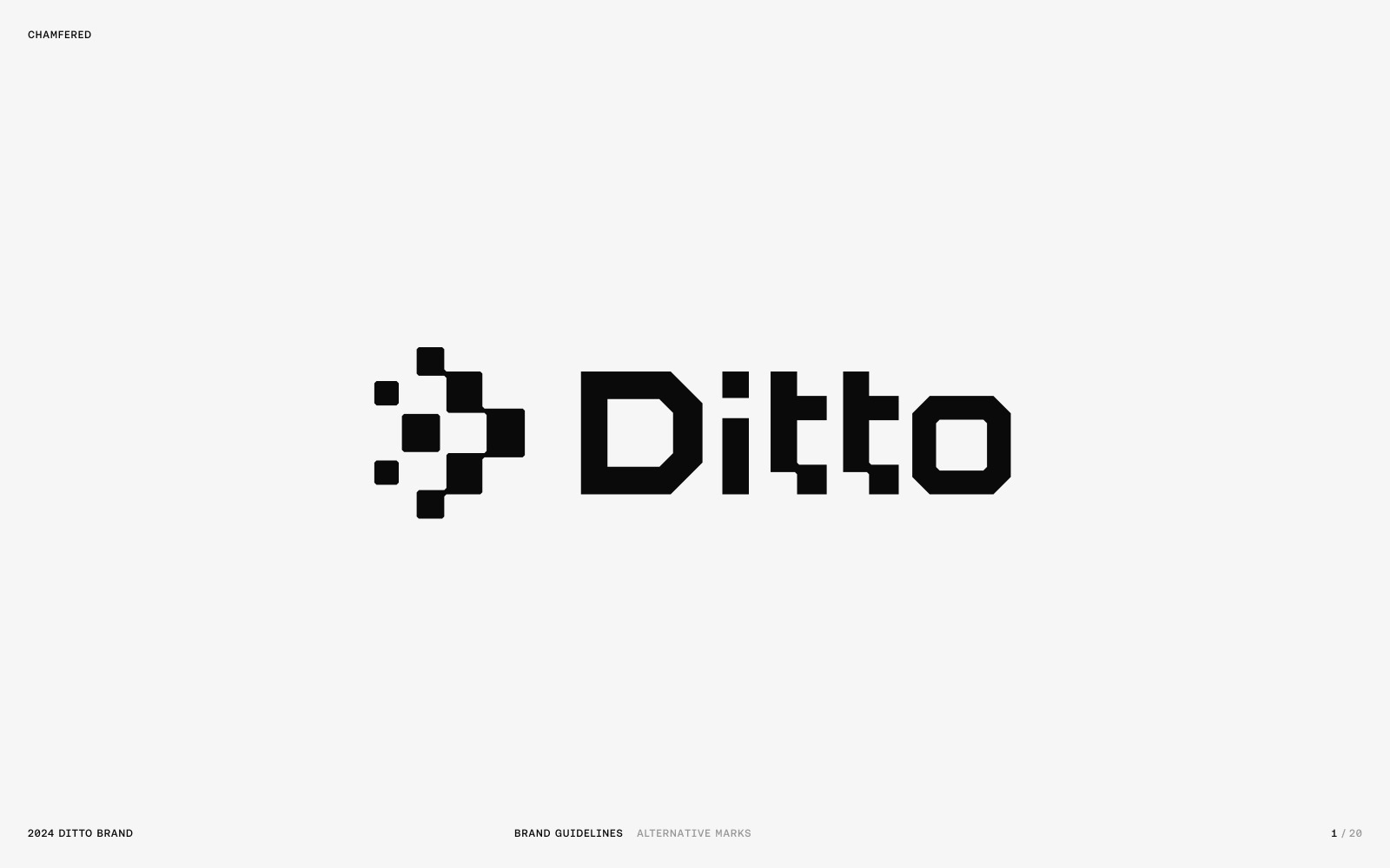 The Ditto chamfered logotype, black on white