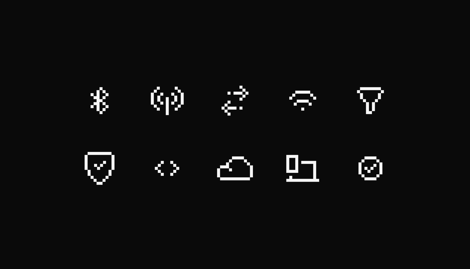 The Ditto pixel iconography set, white on black