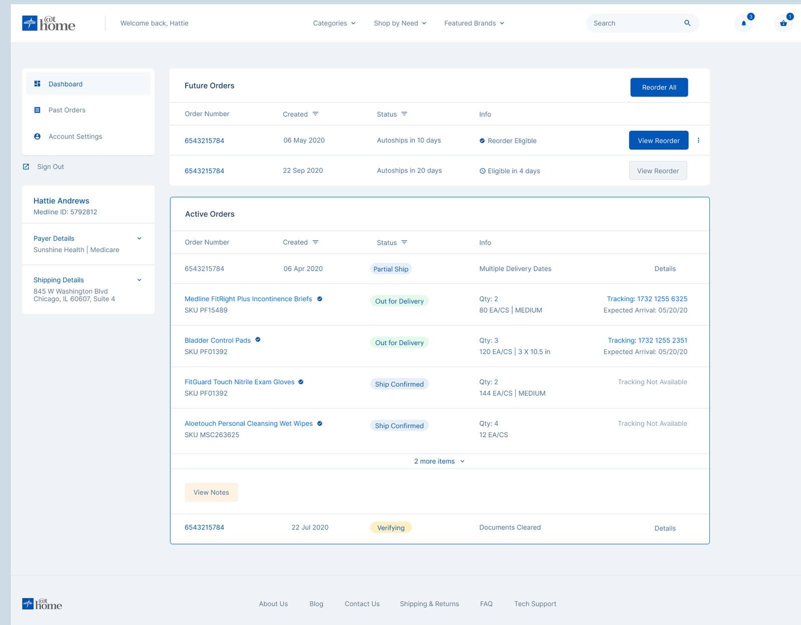 Order detail screen with line items and totals