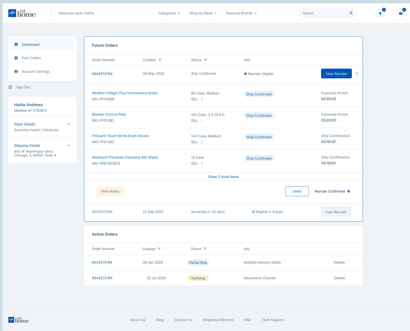 Order tracking view with status rows