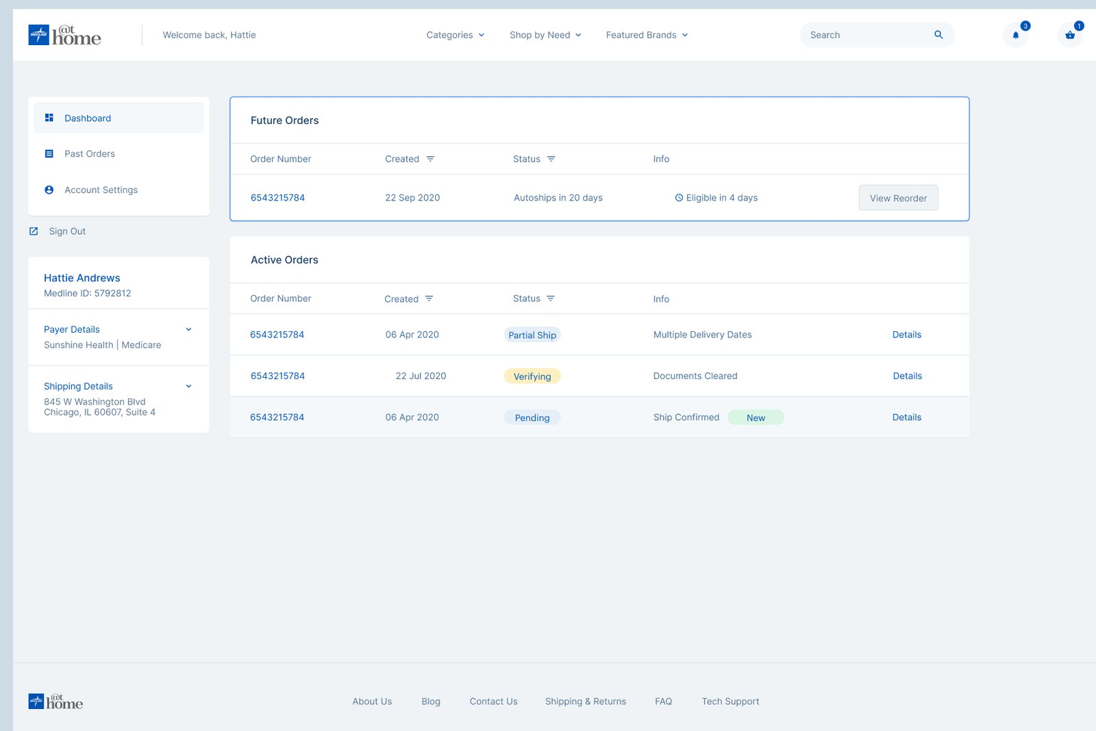 Order tracking detail with shipment status