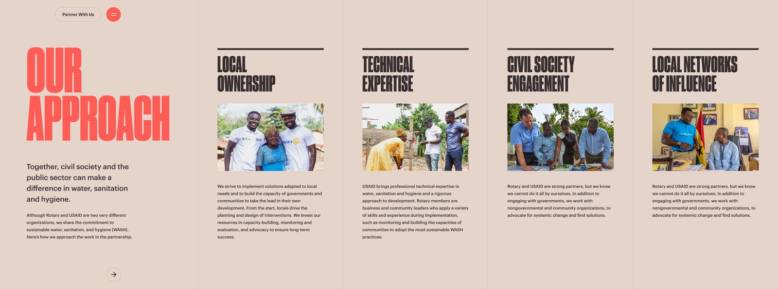 Our Approach section with program cards
