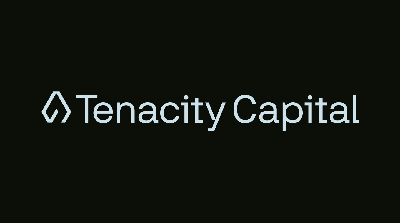 Tenacity Capital wordmark in mint green on a dark green background