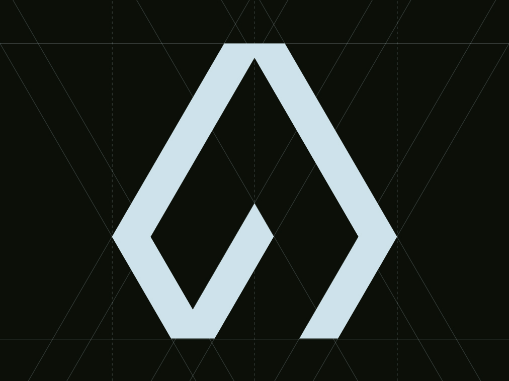Tenacity diamond monogram shown on a geometric construction grid