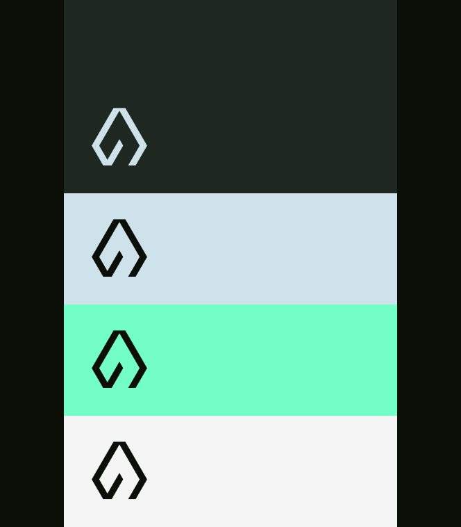 Tenacity logo mark shown across four background color swatches
