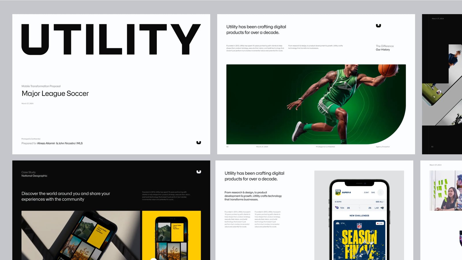 Grid of Utility website pages and brand layouts on white