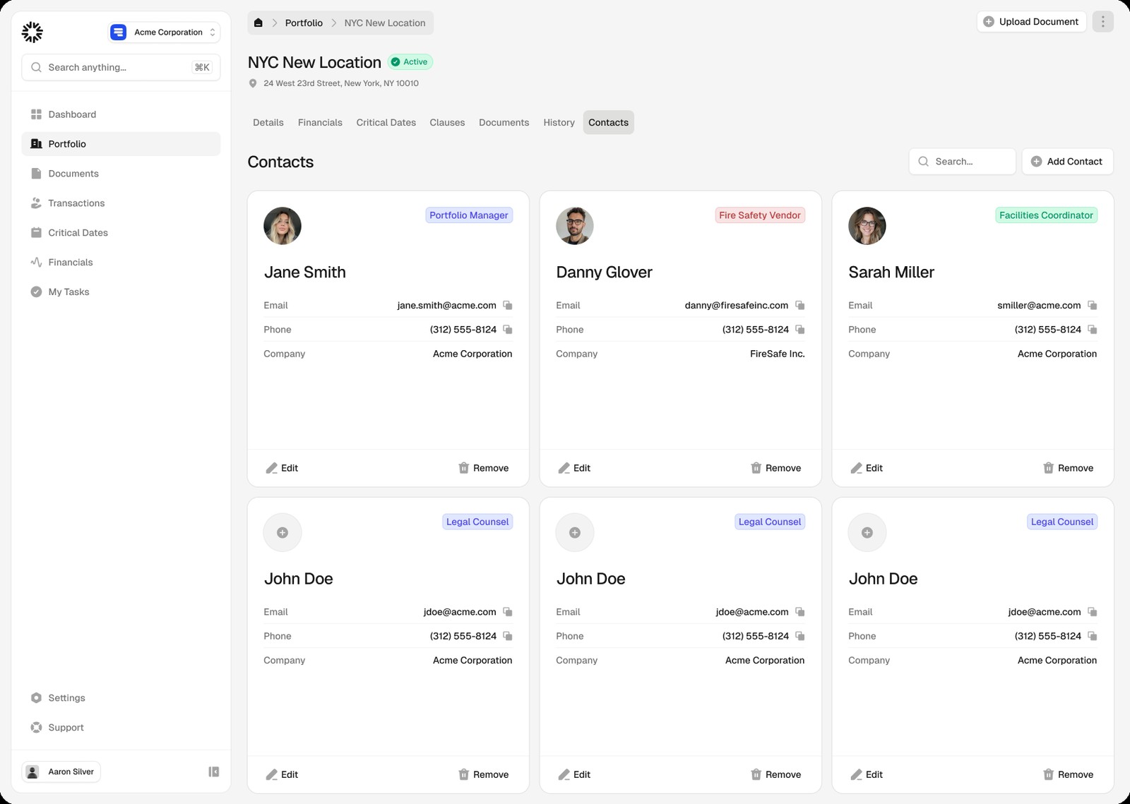 VPortal contacts directory for a location